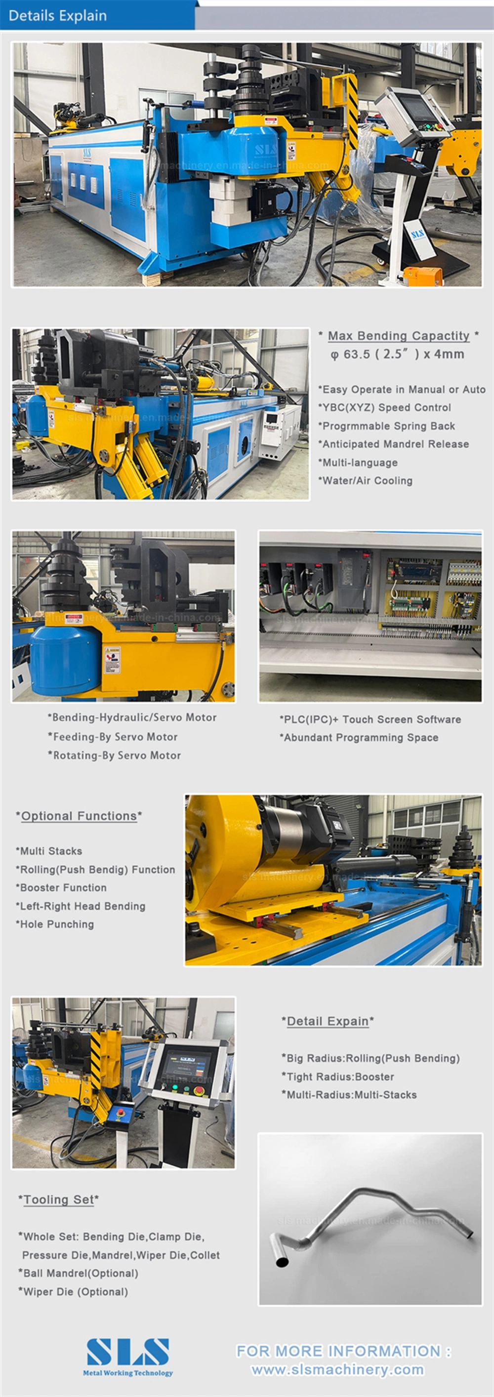 Electric Hydraulic Round Square Steel Tube Push Rolling Bender, Mandrel CNC Automatic Pipe Bending Machine for Furniture Frame, Automobile Oil Exhaust Tubulars